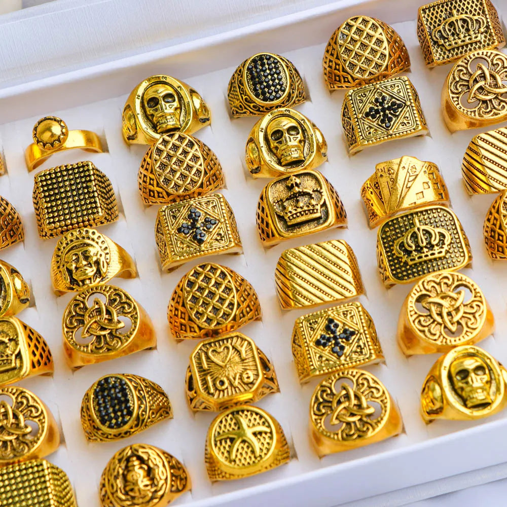 20Pcs/Lot Vintage Punk Gothic Skull Ring for Women Men Retro Owl Skeleton Hip Animal Hop Party Gift Finger Jewelry Mix Style