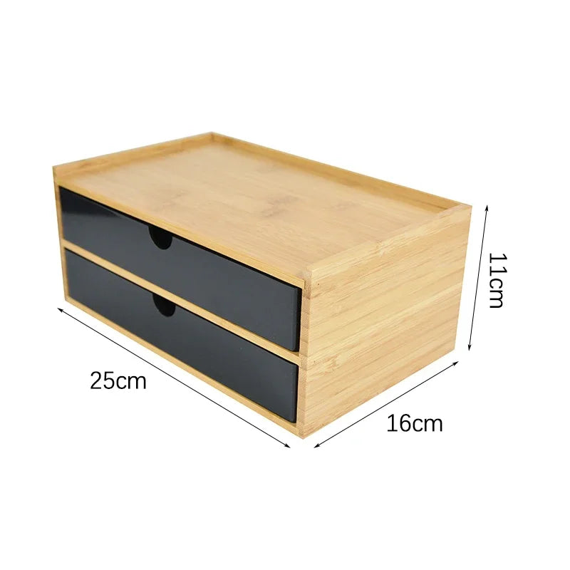 1-3 Layer Bamboo Storage Box Sundries Cosmetic Jewelry Stationery Headset Storage Box Home office hotel Storage Drawers
