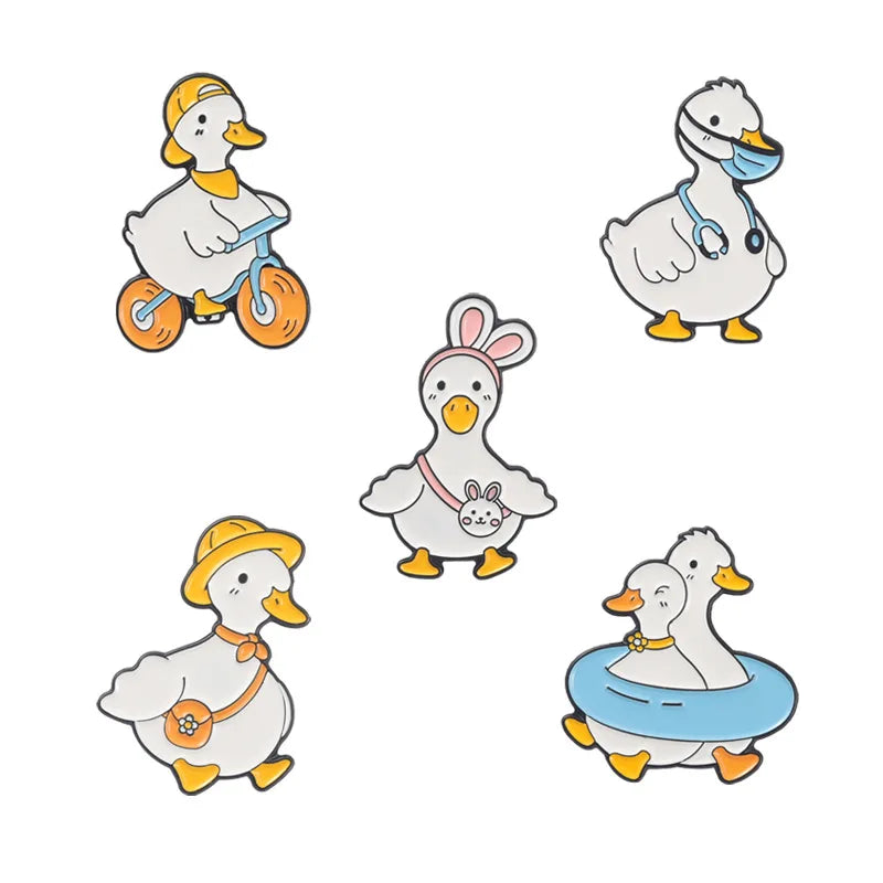 2-6pcs/set Cartoon Silly Goose Enamel Pins Trust Me I'm A Duckctor Animal Brooches Lapel Badge Funny Jewelry Gitfs For Friends