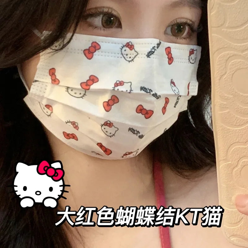 10pcs Sanrios Cartoon Breathable Mouth Face Mask Kuromi Melody Disposable Hygiene Face Shield Cute Outdoor Ornaments Girl Gift