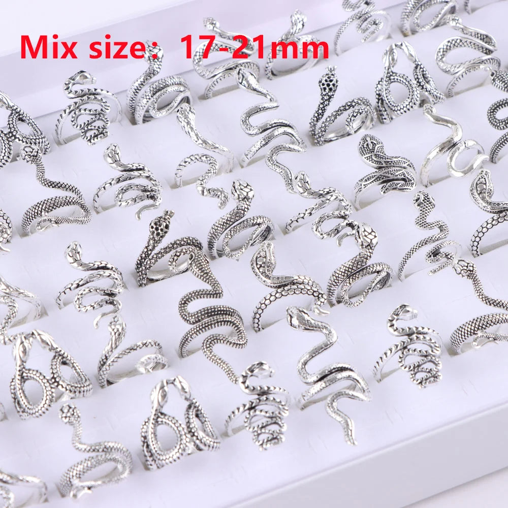 20Pcs/Lot Vintage Punk Gothic Skull Ring for Women Men Retro Owl Skeleton Hip Animal Hop Party Gift Finger Jewelry Mix Style