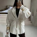 Women's Blazer with High-End Style  Elegant Commuter Look with Waist-Tie Belt Padded Shoulders
