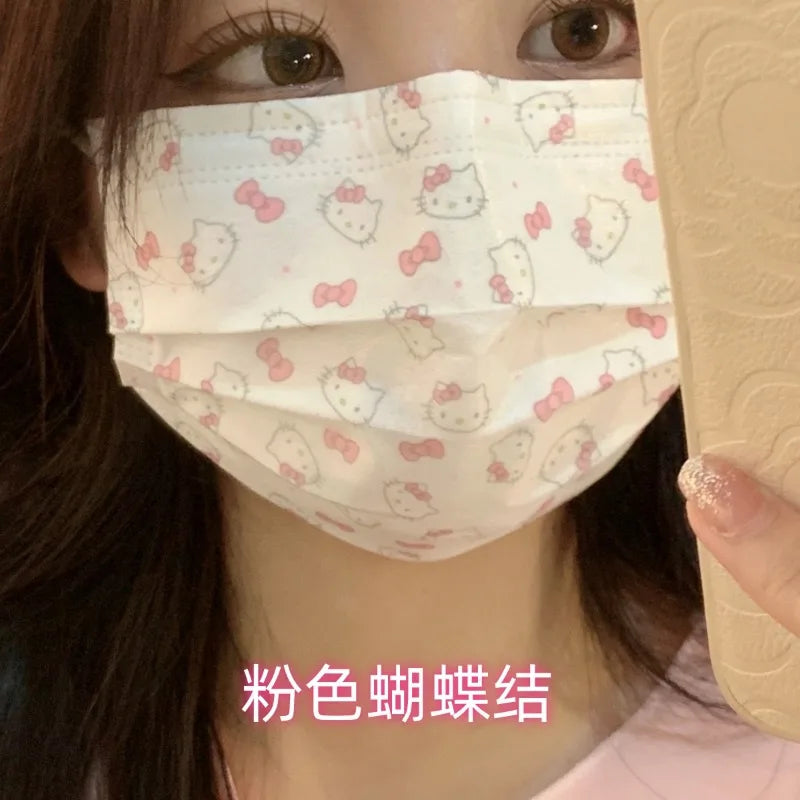 10pcs Sanrios Cartoon Breathable Mouth Face Mask Kuromi Melody Disposable Hygiene Face Shield Cute Outdoor Ornaments Girl Gift