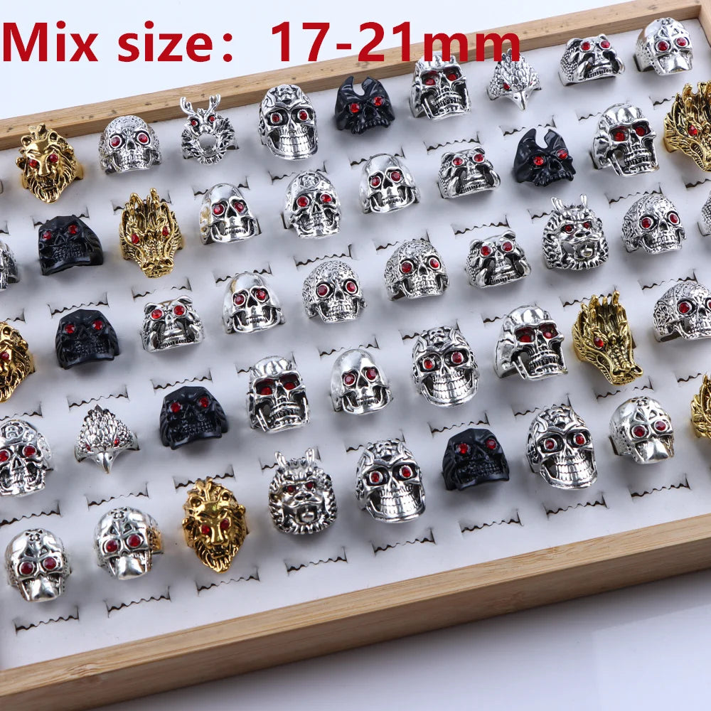 20Pcs/Lot Vintage Punk Gothic Skull Ring for Women Men Retro Owl Skeleton Hip Animal Hop Party Gift Finger Jewelry Mix Style
