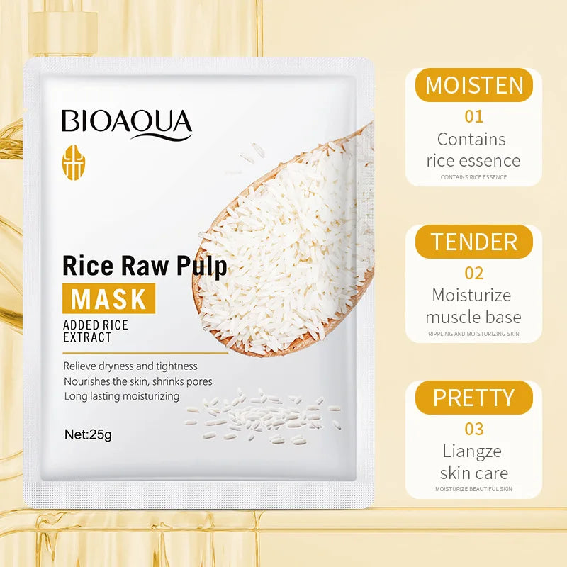 5/10pcs BIOAQUA Rice Raw Pulp Facial Masks Whitening Moisturizing Hydrating Anti-aging Face Mask Sheets Masks Skin Care