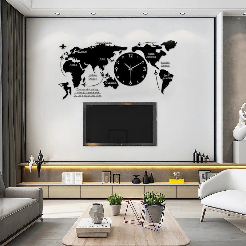 Large 3d Wall Clock Creative World Map Wall Clocks