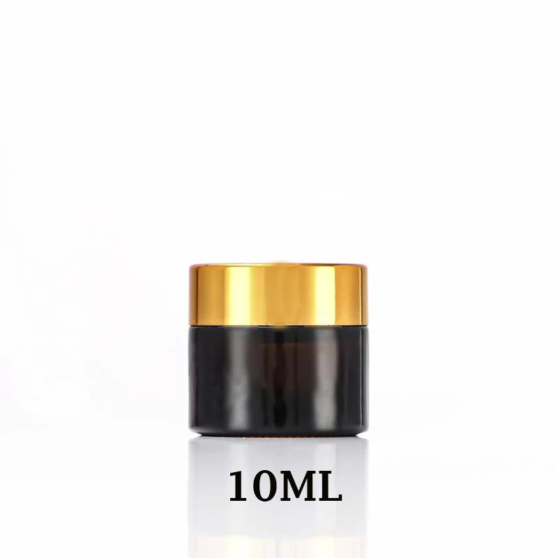 Amber Glass Jar Metal Golden Lid Light-Protection Skincare Face Cream Mask Lotion Gel Powder Bottle Pots Candle Refill Container