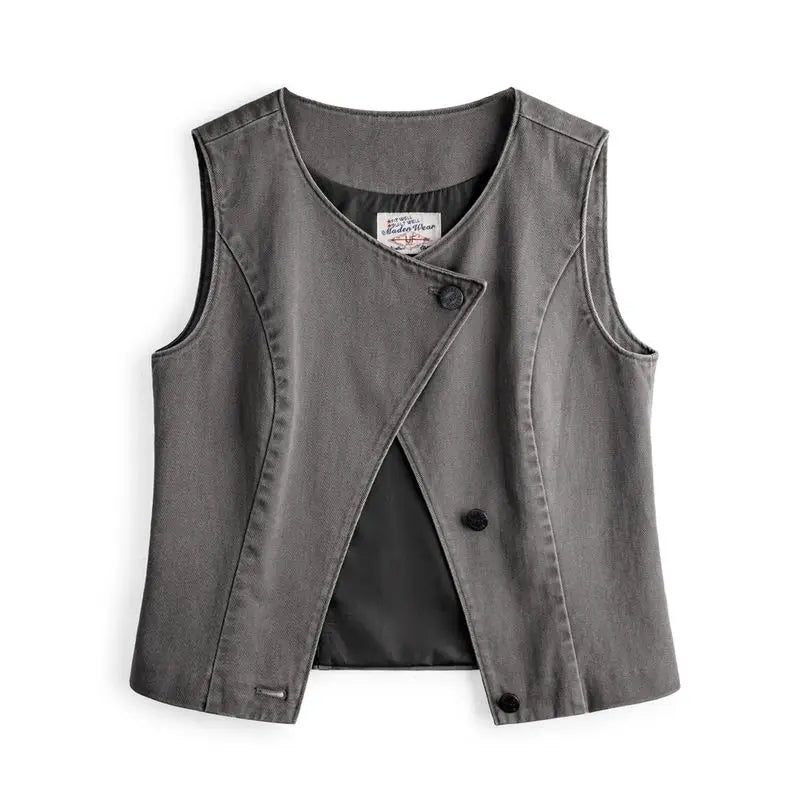Maden Casual Sleeveless Cardigan Vest Women's Spring and Summer Vintage Single Breasted Layering Waistcoat Versatile Tank Tops