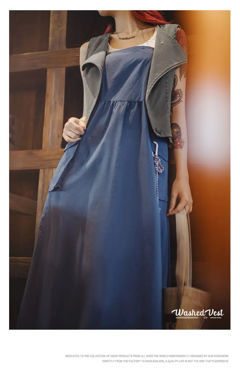 Maden Casual Sleeveless Cardigan Vest Women's Spring and Summer Vintage Single Breasted Layering Waistcoat Versatile Tank Tops