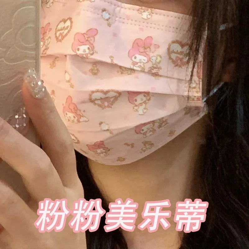 10pcs Sanrios Cartoon Breathable Mouth Face Mask Kuromi Melody Disposable Hygiene Face Shield Cute Outdoor Ornaments Girl Gift
