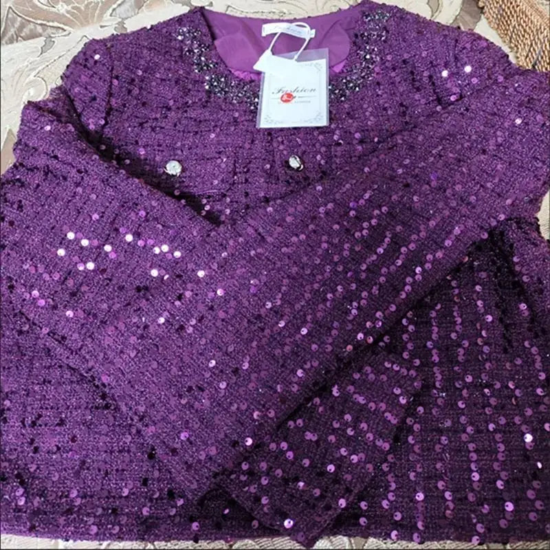 Luxury Beading Tweed Jacket Fall Winter New Vintage Sequins Women Woolen Coat Elegant Office Lady Single Breasted Outerwear 611P