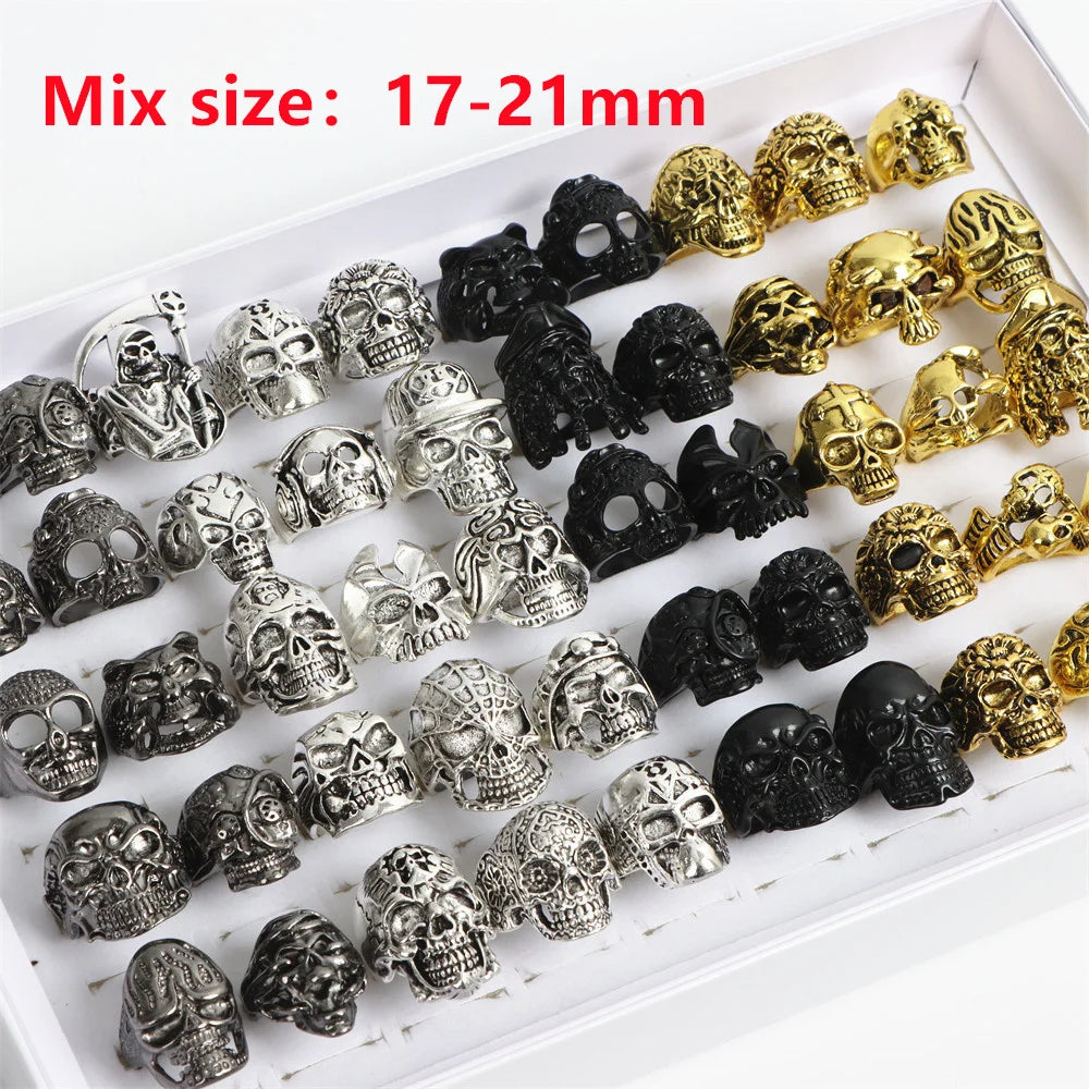 20Pcs/Lot Vintage Punk Gothic Skull Ring for Women Men Retro Owl Skeleton Hip Animal Hop Party Gift Finger Jewelry Mix Style