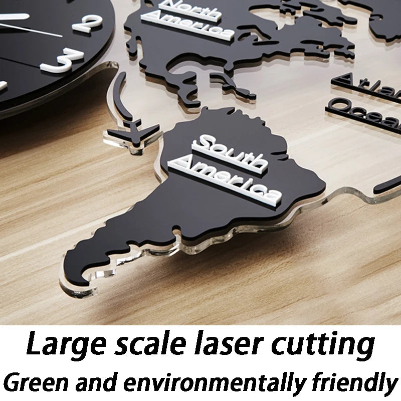 Large 3d Wall Clock Creative World Map Wall Clocks