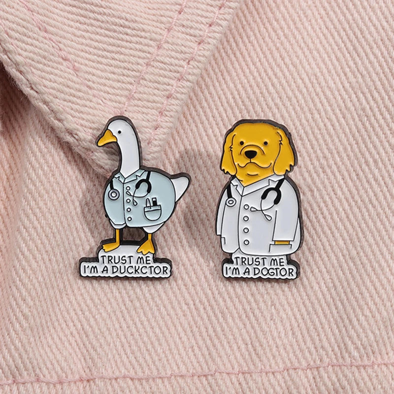 2-6pcs/set Cartoon Silly Goose Enamel Pins Trust Me I'm A Duckctor Animal Brooches Lapel Badge Funny Jewelry Gitfs For Friends