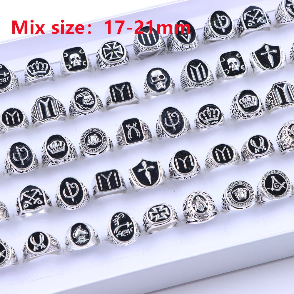 20Pcs/Lot Vintage Punk Gothic Skull Ring for Women Men Retro Owl Skeleton Hip Animal Hop Party Gift Finger Jewelry Mix Style