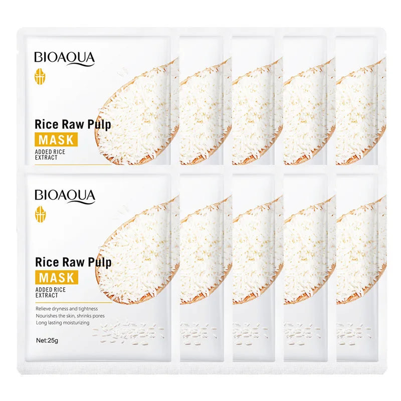 5/10pcs BIOAQUA Rice Raw Pulp Facial Masks Whitening Moisturizing Hydrating Anti-aging Face Mask Sheets Masks Skin Care