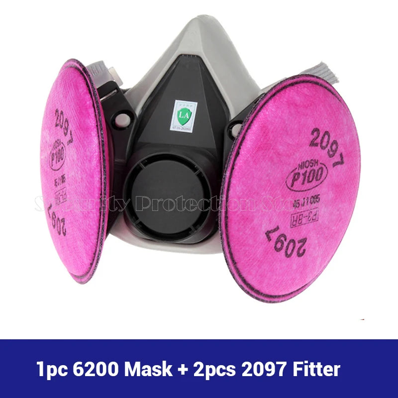 17in1 6200 Gas Mask Chemical Respirator Protective Half Face Mask Industrial Paint Spray Anti Organic Vapor 6001/2097 Filter