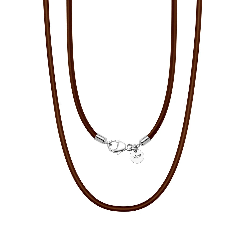 Rinntin Genuine Italian 2mm Black Leather Cord Chain Necklace for Women Men with 925 Sterling Silver Clasp Fashion Jewelry SC62