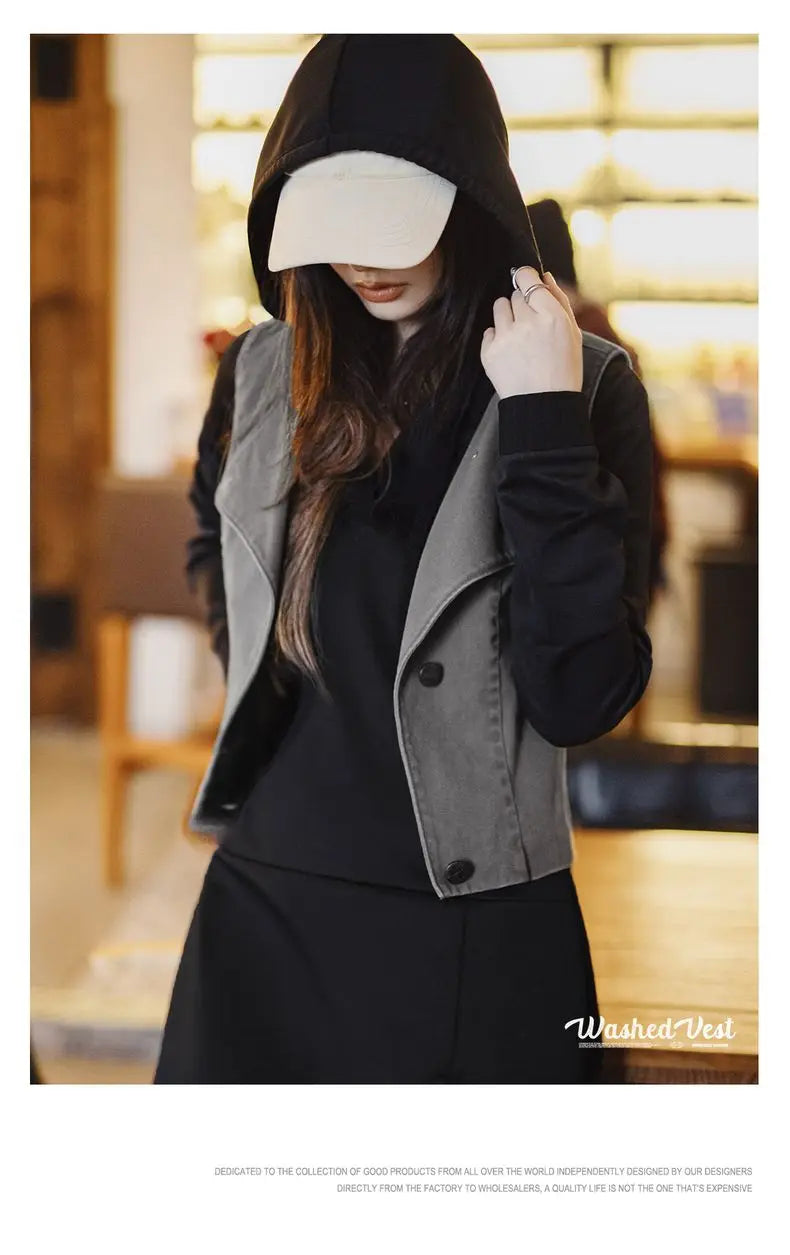 Maden Casual Sleeveless Cardigan Vest Women's Spring and Summer Vintage Single Breasted Layering Waistcoat Versatile Tank Tops