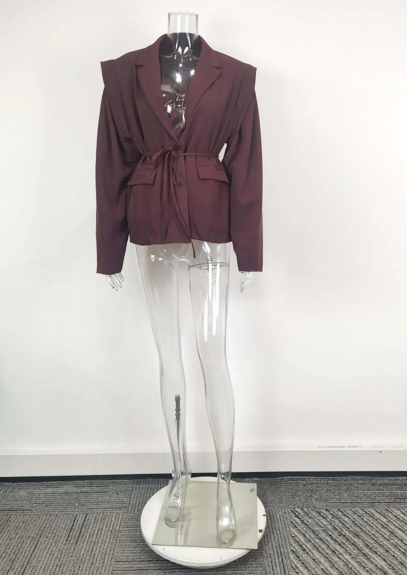 Women's Blazer with High-End Style  Elegant Commuter Look with Waist-Tie Belt Padded Shoulders