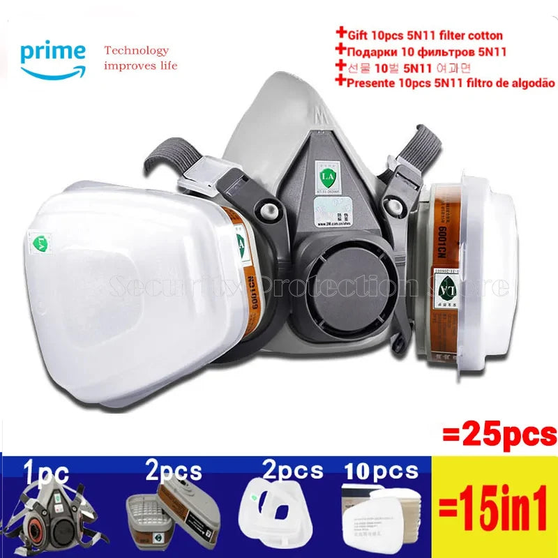 17in1 6200 Gas Mask Chemical Respirator Protective Half Face Mask Industrial Paint Spray Anti Organic Vapor 6001/2097 Filter