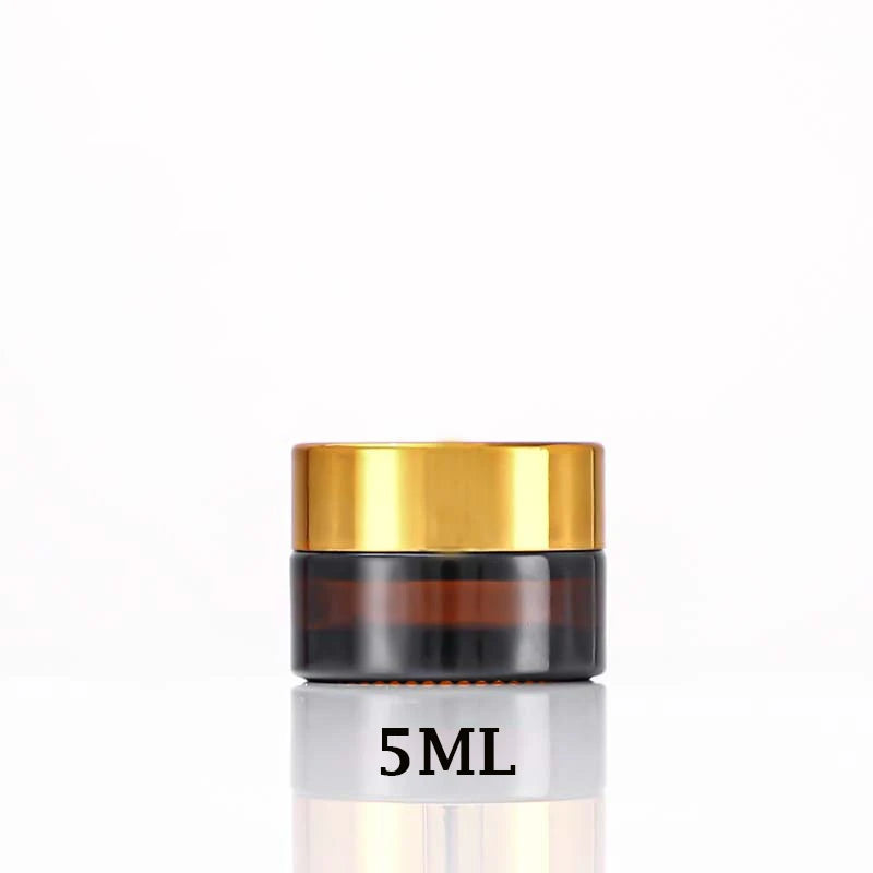 Amber Glass Jar Metal Golden Lid Light-Protection Skincare Face Cream Mask Lotion Gel Powder Bottle Pots Candle Refill Container