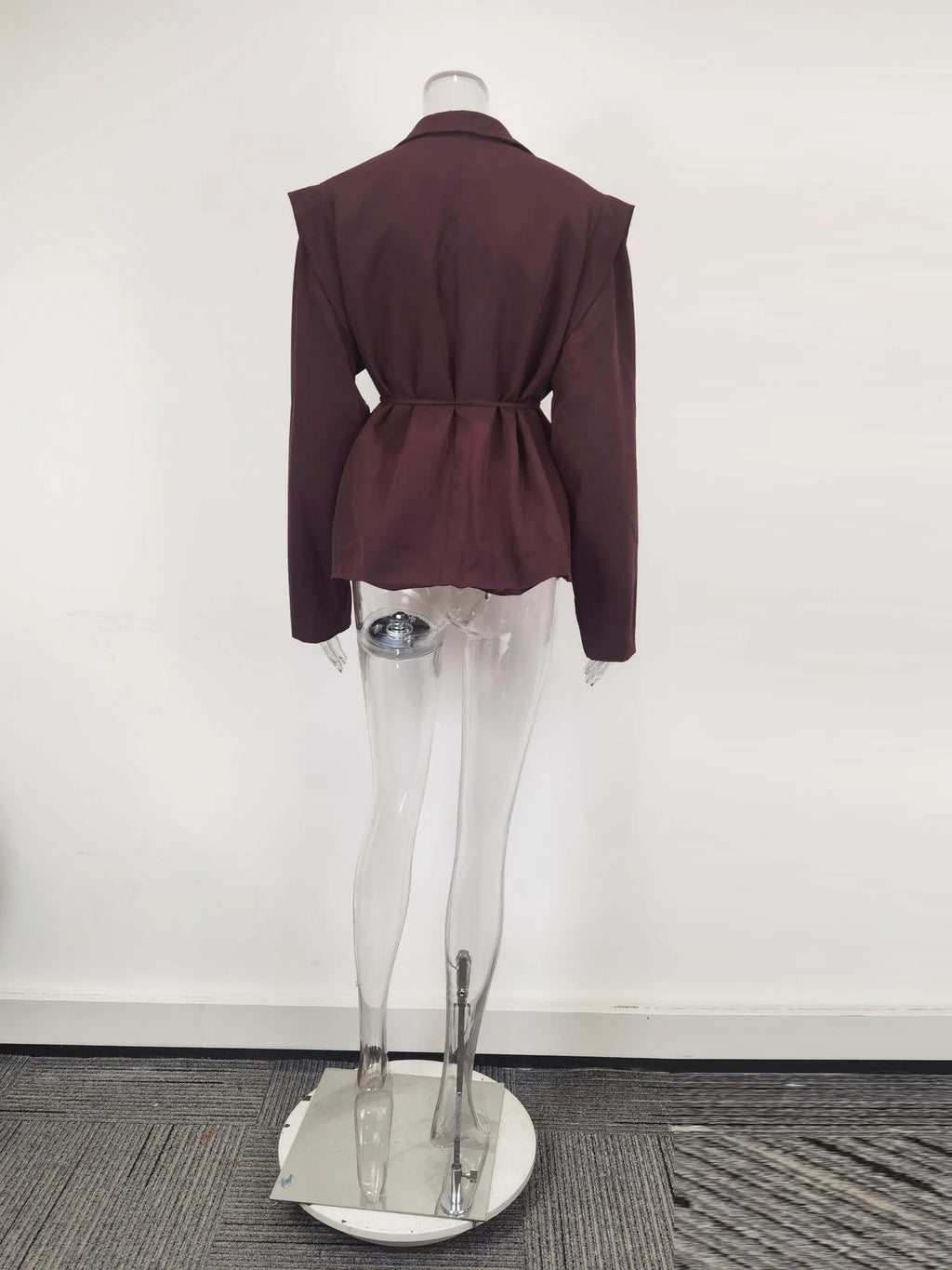 Women's Blazer with High-End Style  Elegant Commuter Look with Waist-Tie Belt Padded Shoulders