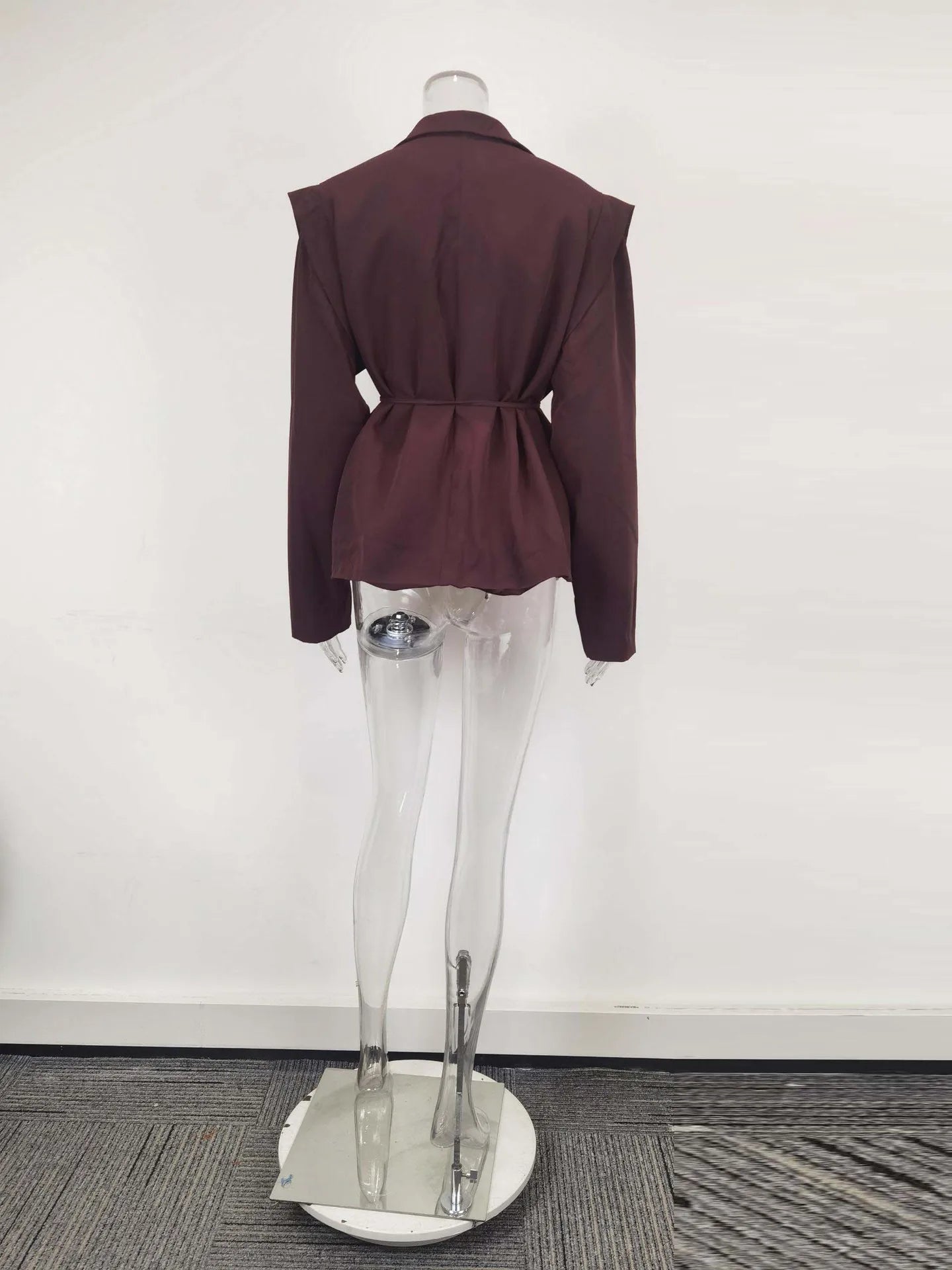 Women's Blazer with High-End Style  Elegant Commuter Look with Waist-Tie Belt Padded Shoulders
