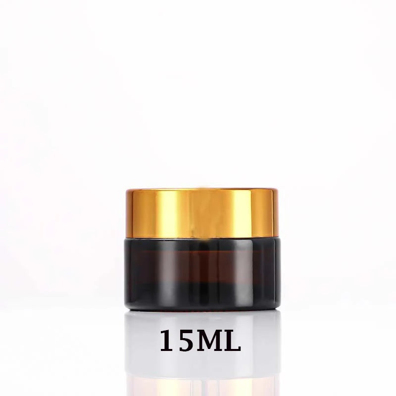 Amber Glass Jar Metal Golden Lid Light-Protection Skincare Face Cream Mask Lotion Gel Powder Bottle Pots Candle Refill Container