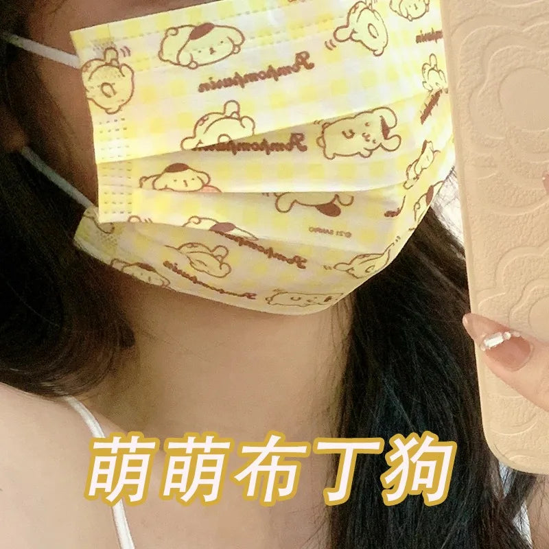 10pcs Sanrios Cartoon Breathable Mouth Face Mask Kuromi Melody Disposable Hygiene Face Shield Cute Outdoor Ornaments Girl Gift