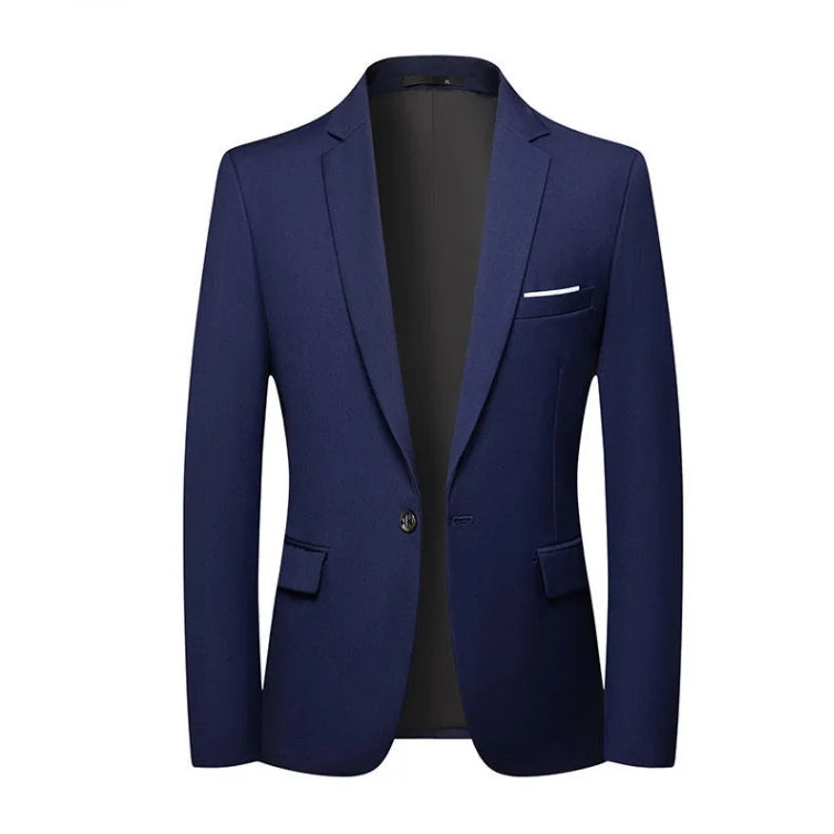 Men's Slim Fit Solid Color Business Suit Korean Style Single Breasted Spring Autumn Fashion High-End Polyester Trend Coat