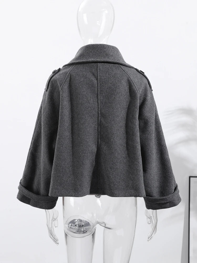 Loose Stand Collar Women's Woolen Coats Long Sleeve Single Breasted Pockets Jacket 2025 Autumn Winter Lady Outerwear Street