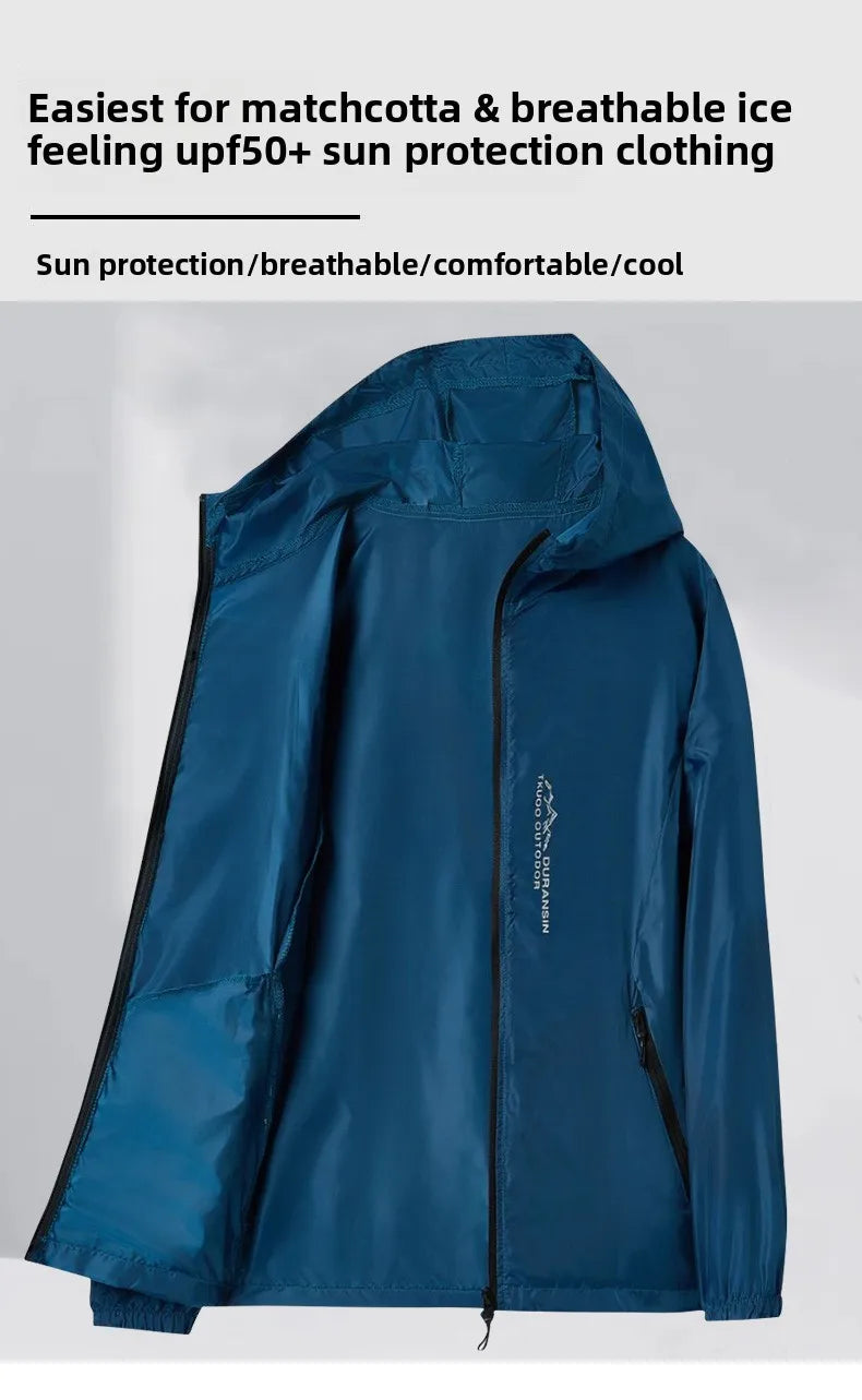 Summer Men's Sunscreen Jacket Ultra Light Ice Silk Breathable UPF50+UV Resistant Cycling Coat City Commuter Outdoor Hiking Jacke