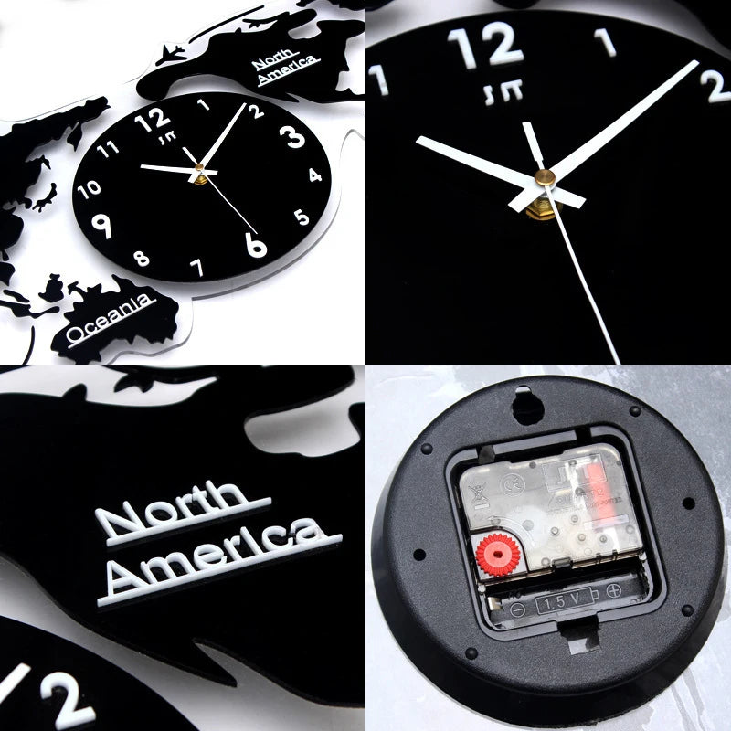 Large 3d Wall Clock Creative World Map Wall Clocks