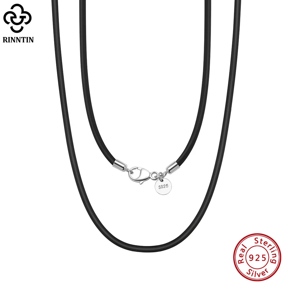Rinntin Genuine Italian 2mm Black Leather Cord Chain Necklace for Women Men with 925 Sterling Silver Clasp Fashion Jewelry SC62