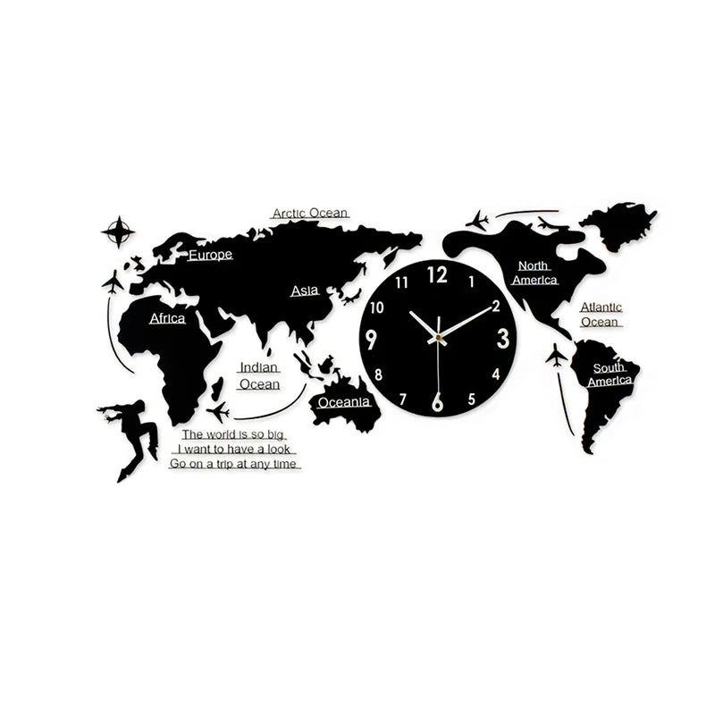 Large 3d Wall Clock Creative World Map Wall Clocks