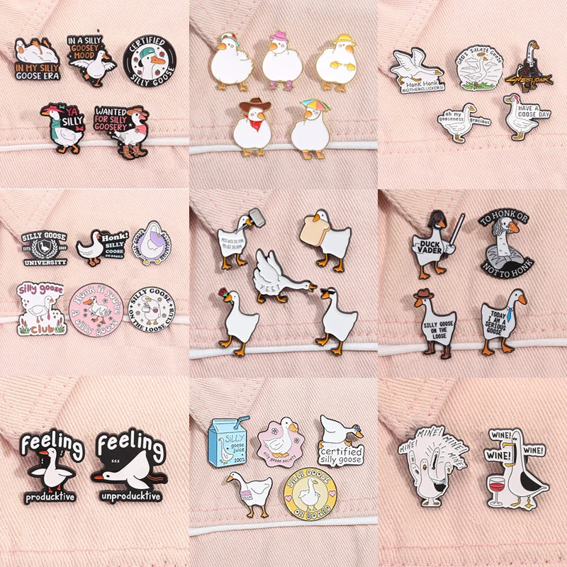 2-6pcs/set Cartoon Silly Goose Enamel Pins Trust Me I'm A Duckctor Animal Brooches Lapel Badge Funny Jewelry Gitfs For Friends