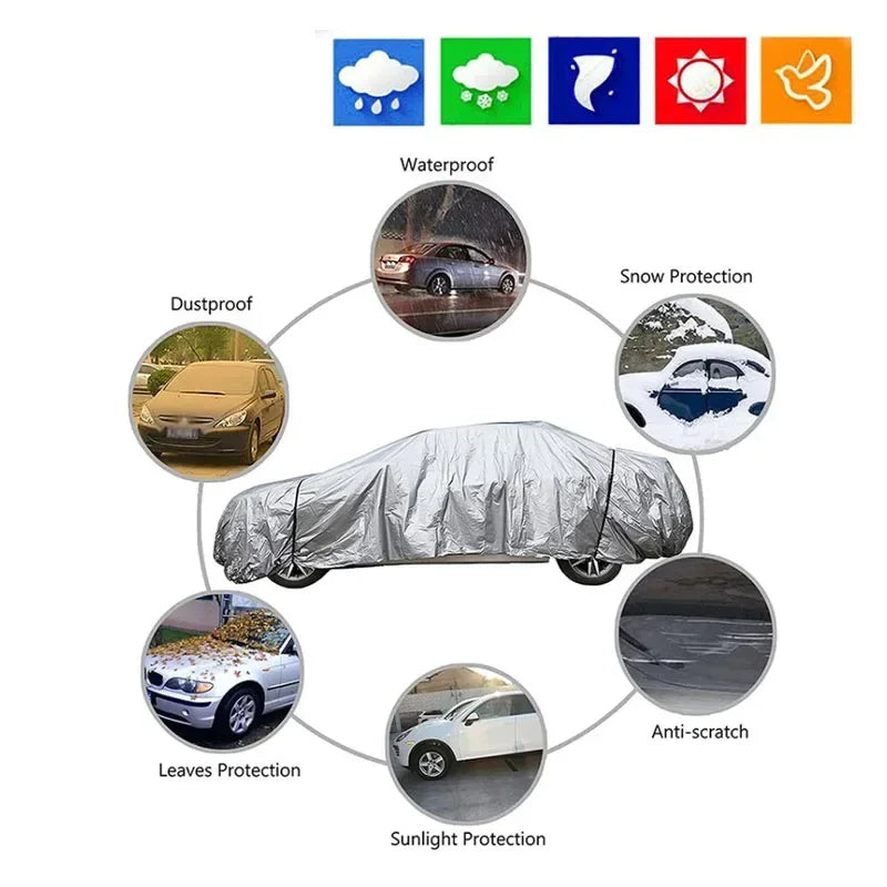 1 PCS Four Seasons Fit Full Car Cover Waterproof Dustproof PE Film Coat Aluminum Protective Sunshade UV Ray Reflectioncar Cover