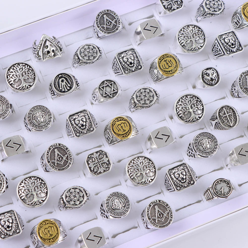 20Pcs/Lot Vintage Punk Gothic Skull Ring for Women Men Retro Owl Skeleton Hip Animal Hop Party Gift Finger Jewelry Mix Style