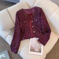 Luxury Beading Tweed Jacket Fall Winter New Vintage Sequins Women Woolen Coat Elegant Office Lady Single Breasted Outerwear 611P