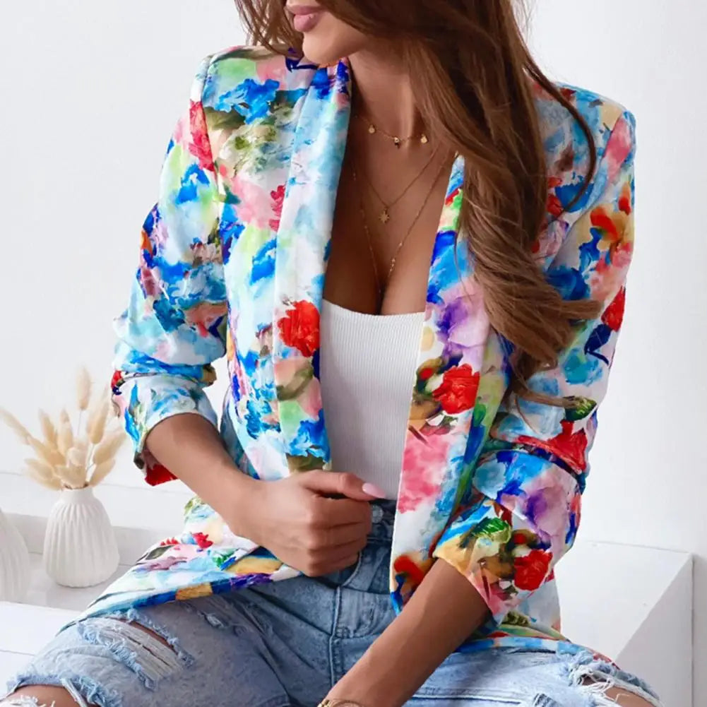Suit Coat Popular Slim fitting Flower Pattern Women Cardigan Blazer