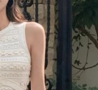 Women's white hollow knitted two-piece set elegant slim-fitting pearl-decorated vest or slit skirt