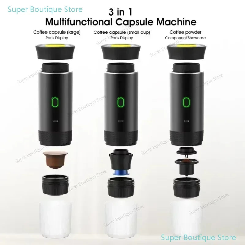 3-in-1 Portable Capsule Coffee Maker, Wireless Heating Electric Espresso Coffee Maker for Car Home, Travel Camping Coffee Maker
