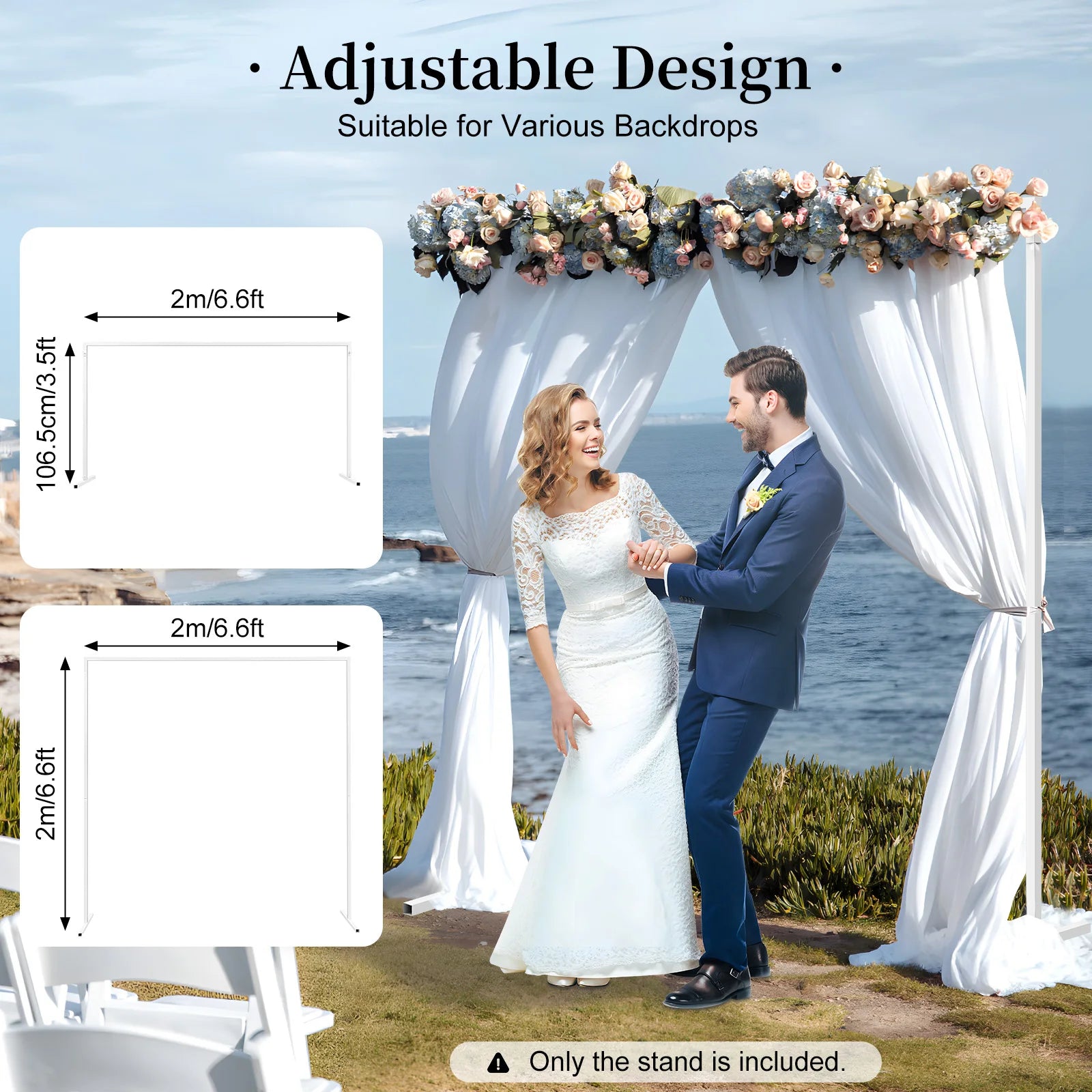 2*2m White/yellow Extra Large Square Wedding Arches for Ceremony,W6.56xH6.56FT Wedding Metal Arch Backdrop Stand