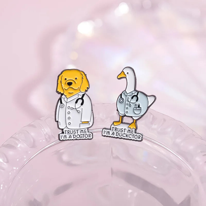 2-6pcs/set Cartoon Silly Goose Enamel Pins Trust Me I'm A Duckctor Animal Brooches Lapel Badge Funny Jewelry Gitfs For Friends