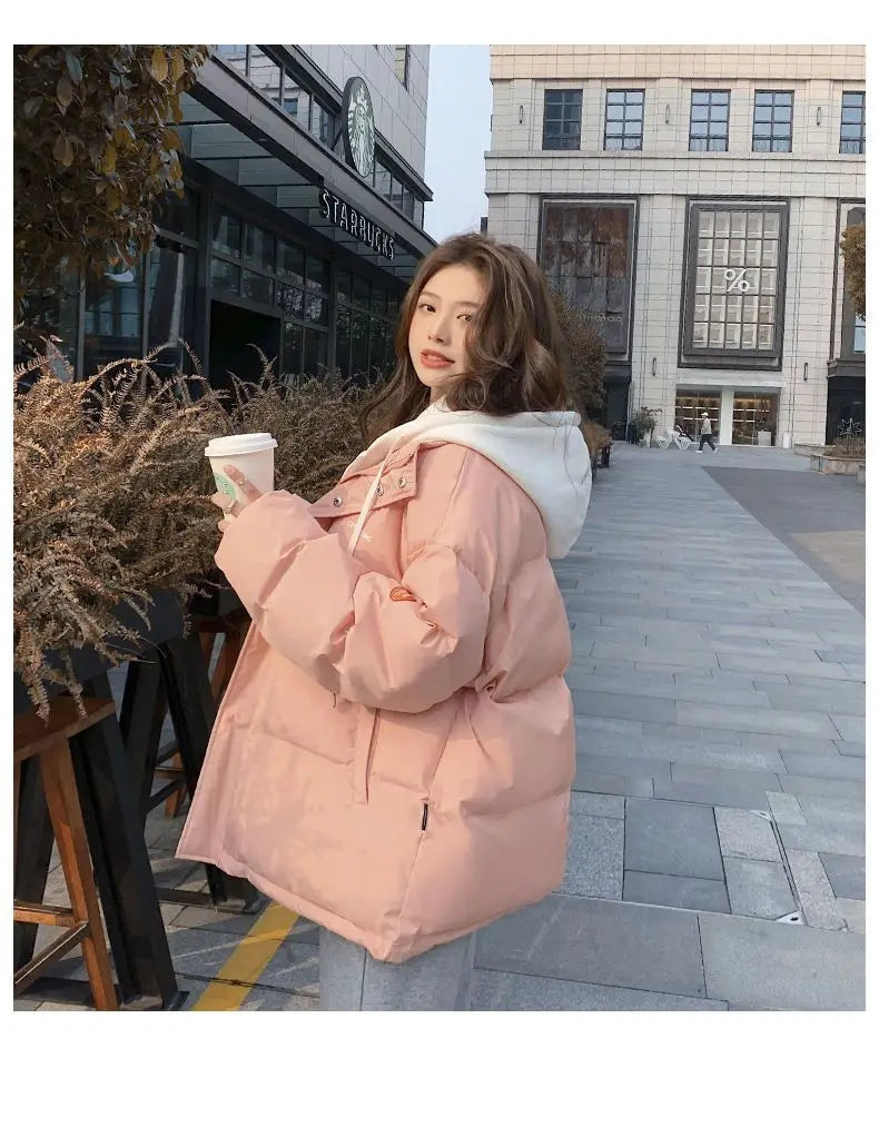 Couple style cotton coat Internet celebrity trend new fake two-piece cotton coat winter windproof warm cotton jacket