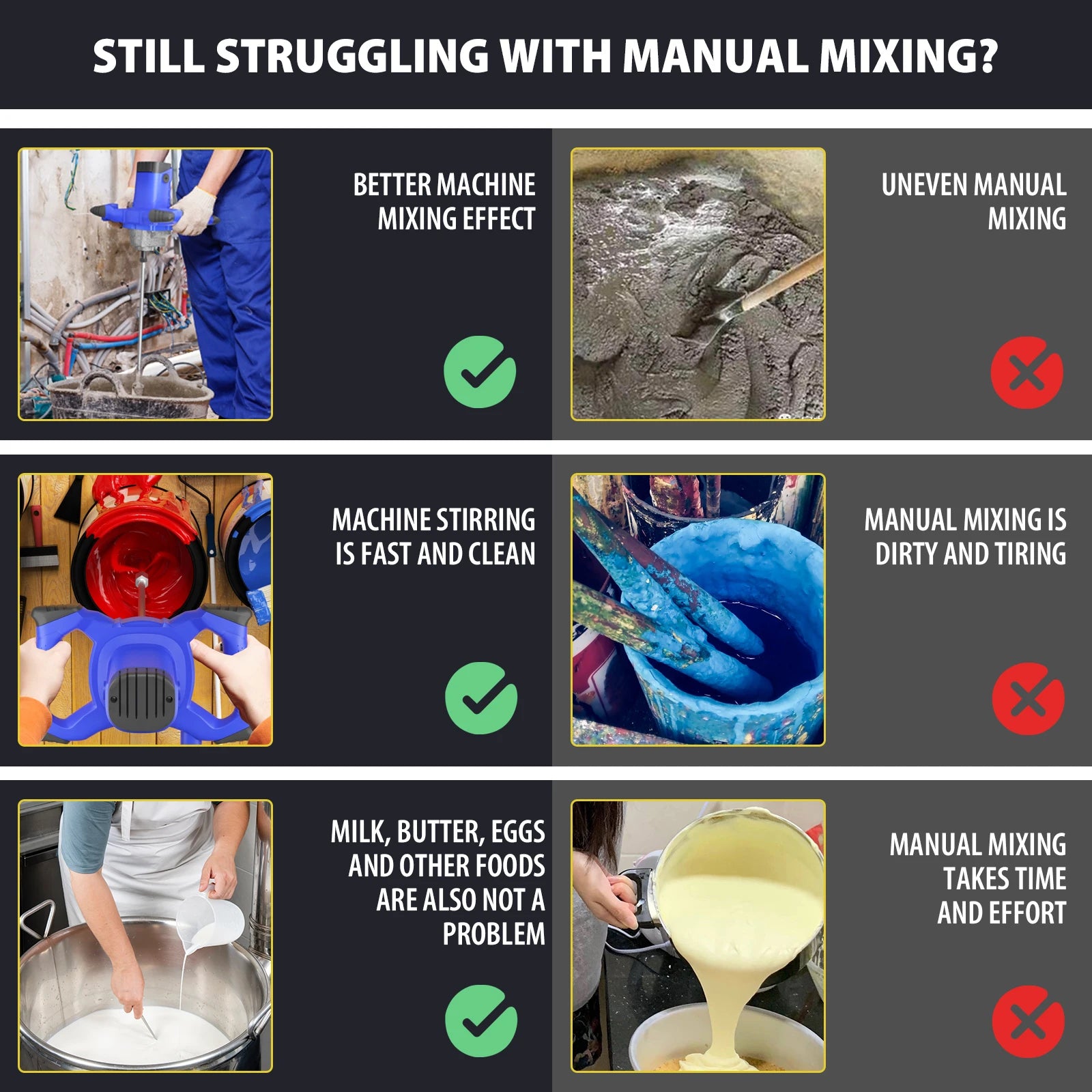 2800W Portable Paddle Mixer 6 Speed, Electric Stirrer Drill Mix Stirring Tool, for Mortar Grouts Paint Cement Plaster Plastering