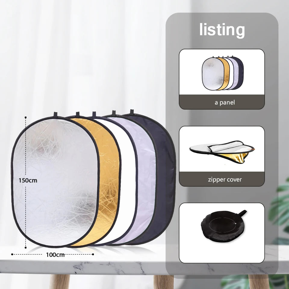 24"x35" 60x90cm 5in1 Oval Reflector Photography Collapsible Portable Light Diffuser Photo Multi Color 90x120 100x150 150x200