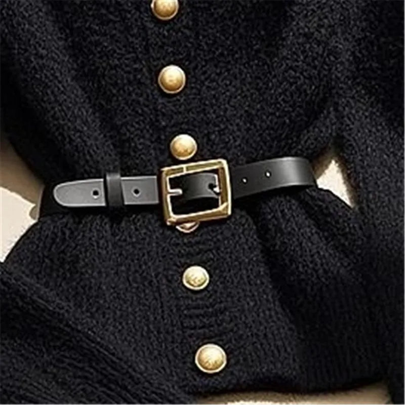 Limiguyue Autumn Winter Black Slash Neck Wool Cashmere Sweater Women Button Slim Waist Knit Cardigan Small Fragrance 447P