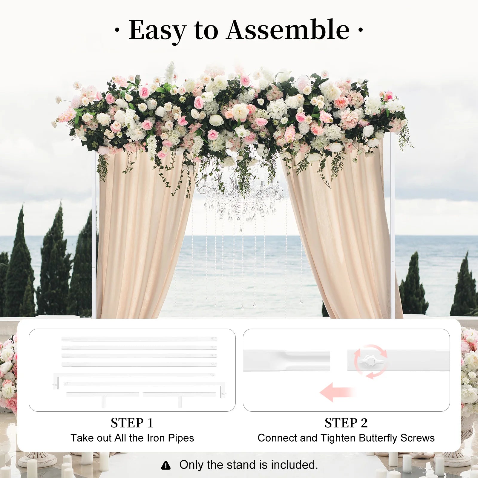 2*2m White/yellow Extra Large Square Wedding Arches for Ceremony,W6.56xH6.56FT Wedding Metal Arch Backdrop Stand